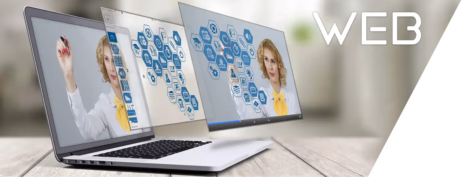 Laptop e monitor con interfacce web e icone digitali