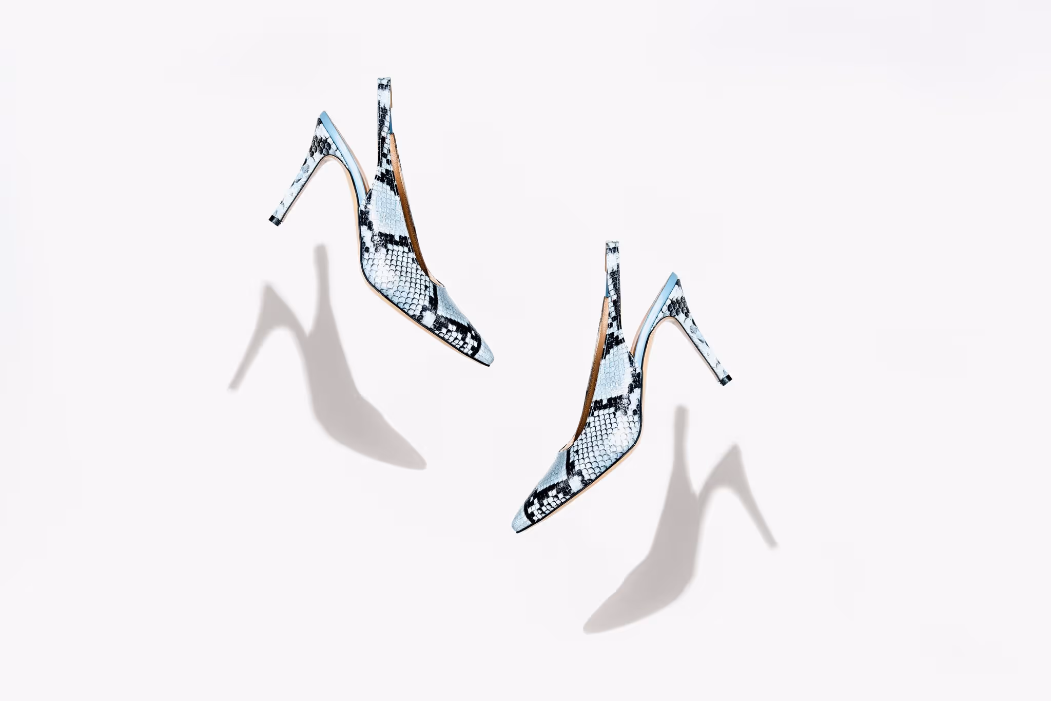 Scarpe slingback pitonate su sfondo bianco